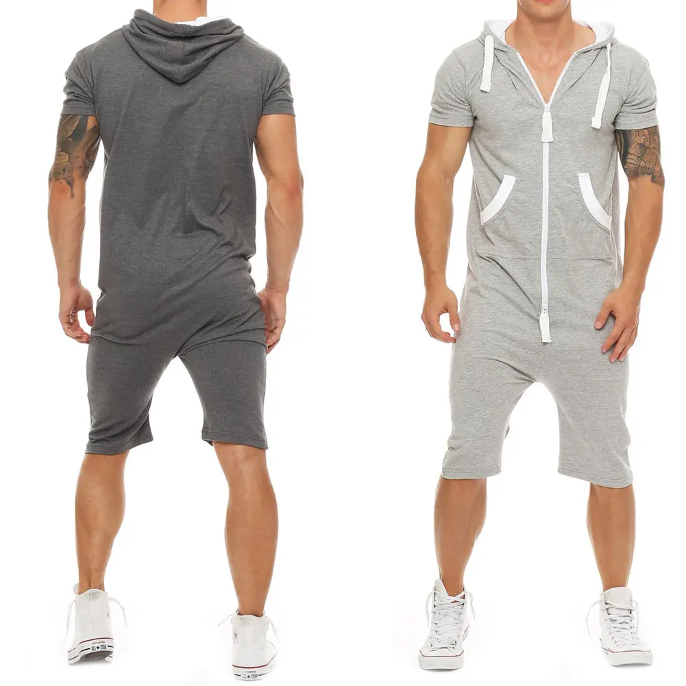 HIRIGIN Stylish Men Short Sleeve Romper Casual Jumpsuit Hooded One Piece Playsuits Wear Sets