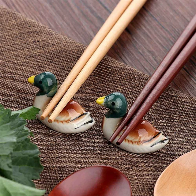 1 Piece Cute Duck Shape Ceramic Chopsticks Holders Chopstick Stand