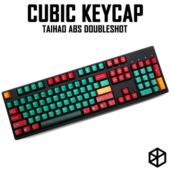 

taihao cubic abs double shot keycaps for gaming mechanical keyboard color of green yellow orange red 1.75 shift stepped capslock