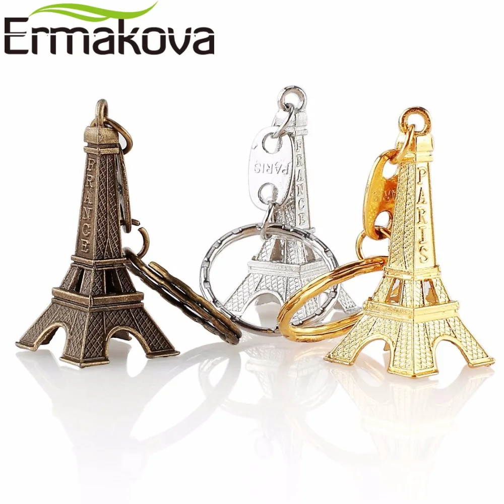 

ERMAKOVA 3 Pcs/Set 3D Eiffel Tower French Souvenir Paris Keychain Cute Adornment Keyring 3 Colors Bronze Silver Golden C