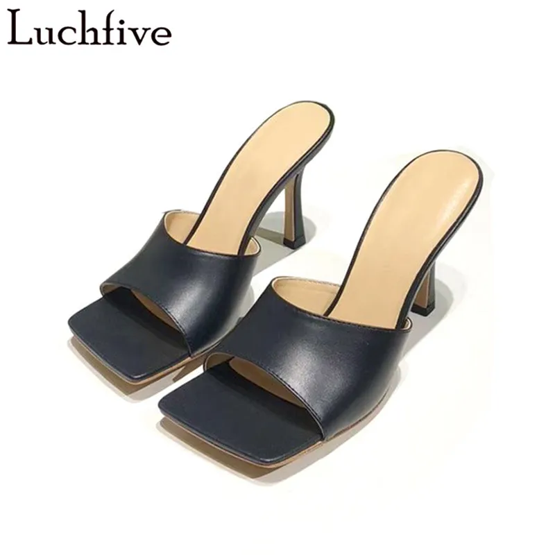 

2019 Fashion Open Toe Slippers Women Sexy Thin High Heels Buty Damskie Letnie Slip On Black Slides Summer Shoes Woman