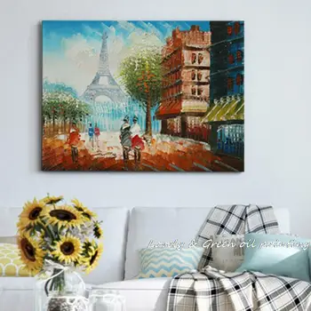 

Mintura Hand Painted Romantic Palette Knife City Paris Eiffel Tower Landscape Oil Paintings On Canvas For Living Room Home Decor