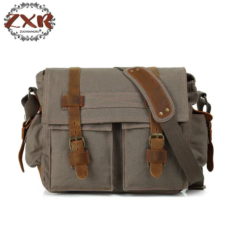 

Fashion Men's Handbag Vintage High Quality Canvas Male Shoulder Crossbody Vintage Military Bag For Men And Women