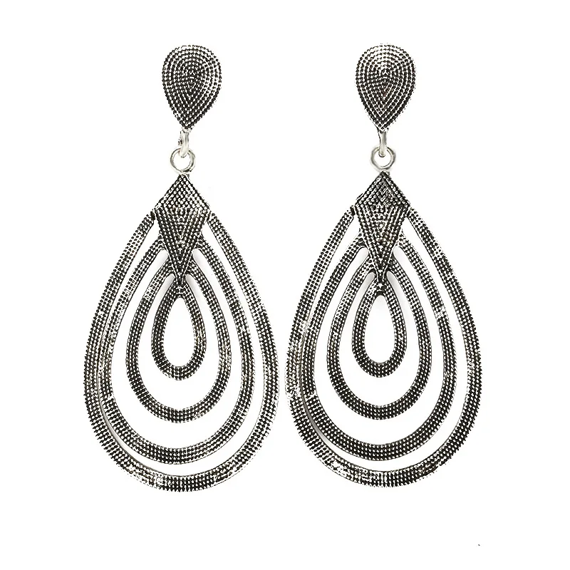 Dangle Long Earrings Women Antique Gold Silver Color Big Hollow Out Water Drop Earring Ear Jewelry Statement Eardrop Pendientes | Украшения