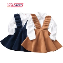 Осеннее платье для маленьких девочек 2-8 лет; Модная одежда для девочек; вязаный свитер; Детские платья для девочек; однотонная школьная форма без рукавов; Vestido