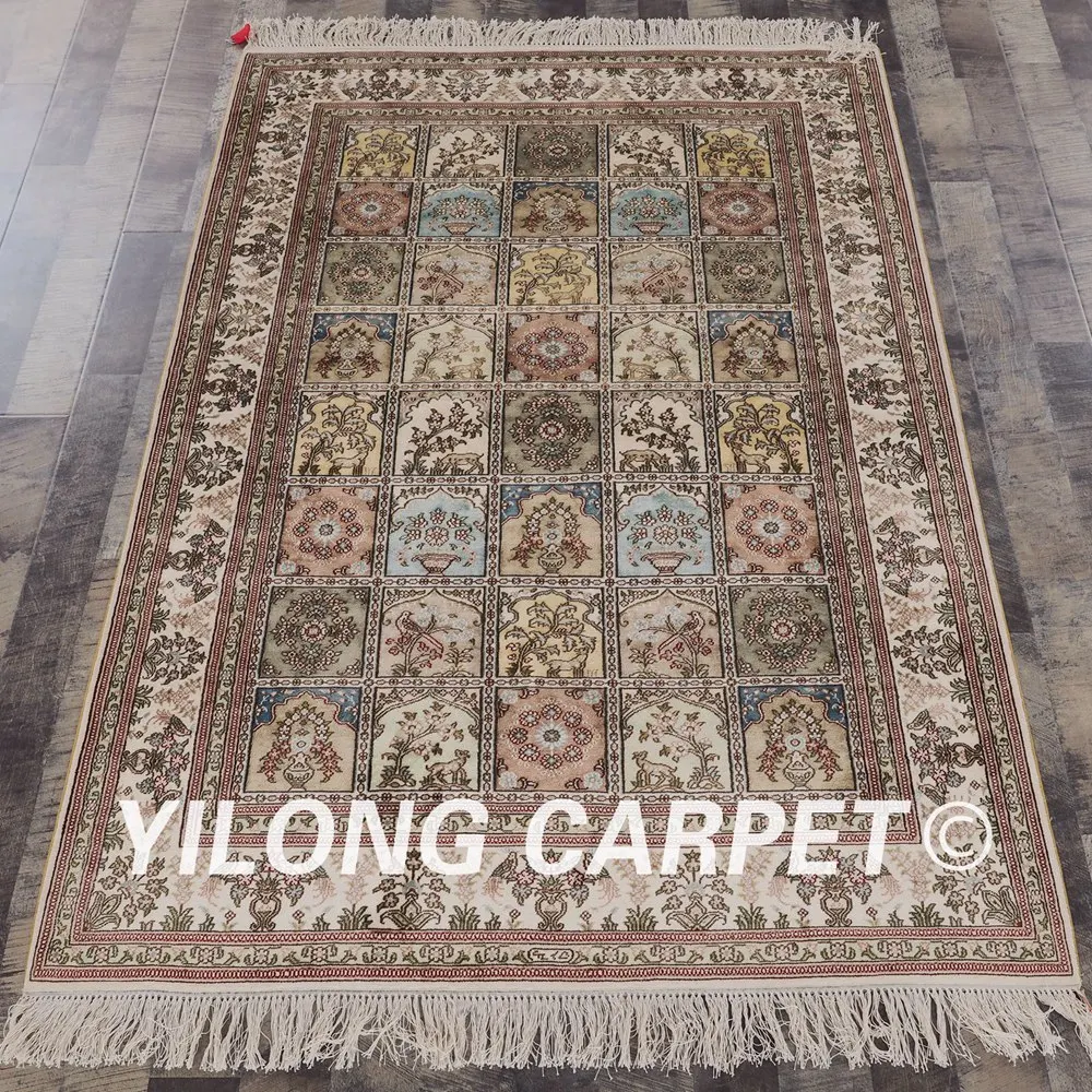 YILONG 4 'x 6 'isfahan ковер из шелка всесезонный ручной работы утонченный с узелками