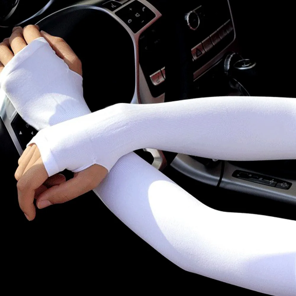 1 пара Для женщин Arm охлаждающий рукав подогреватели руку Лето Защита от солнца УФ рукав держатель манжеты сплошной Цвет на открытом воздухе вождения наручная повязка