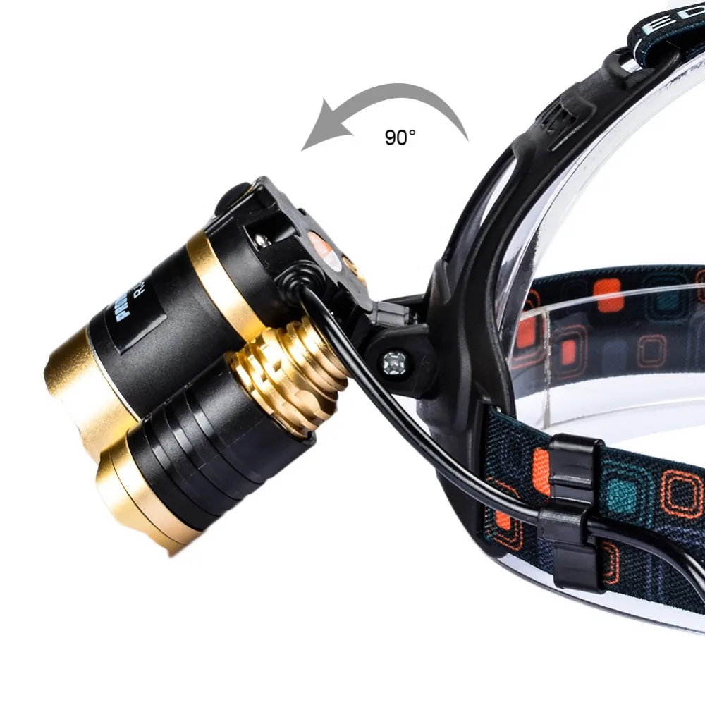JEANIGHT 3 LED Headlamp XML T6 8000LM Headlight frontale Flashlight 4 Mode Torch Lights with Car Charger With 18650 Battery (10)