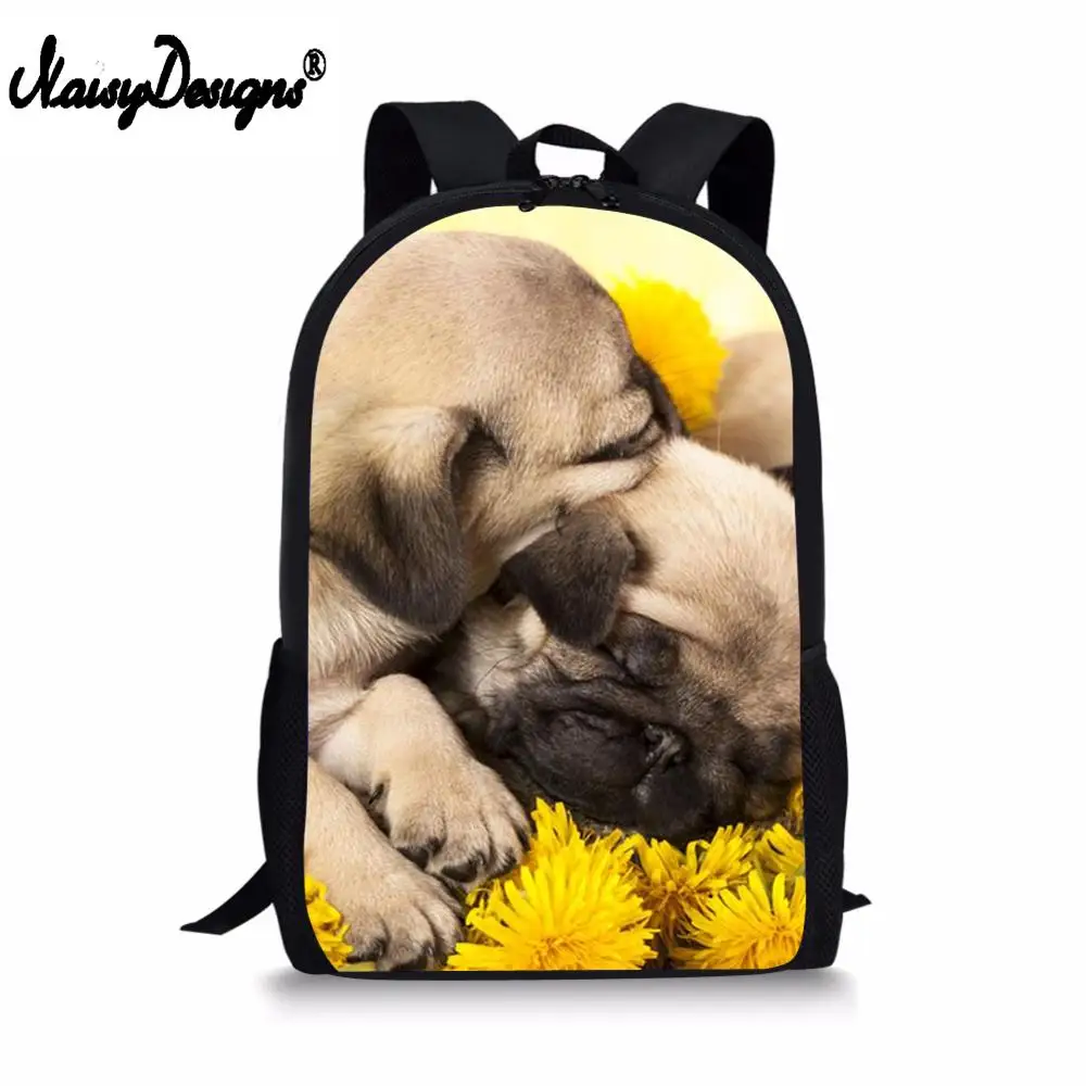 

15.6inch Men Laptop Backpack Women Travel Teen Flower Pug Prints Customized Male Bagpack Mochila College Student bag Dropship