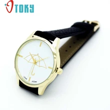 New Black & White Watch Ladies Umbrella Type Leather-based Band Analog Quartz Wrist Watch Wrist Watches relogio feminino #1128