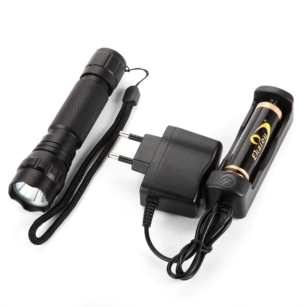 Bright-501B-Torch-XM-L-T6-LED-1200-Lumens-Camping-LED-Flashlight-2x18650-Battery-Charger
