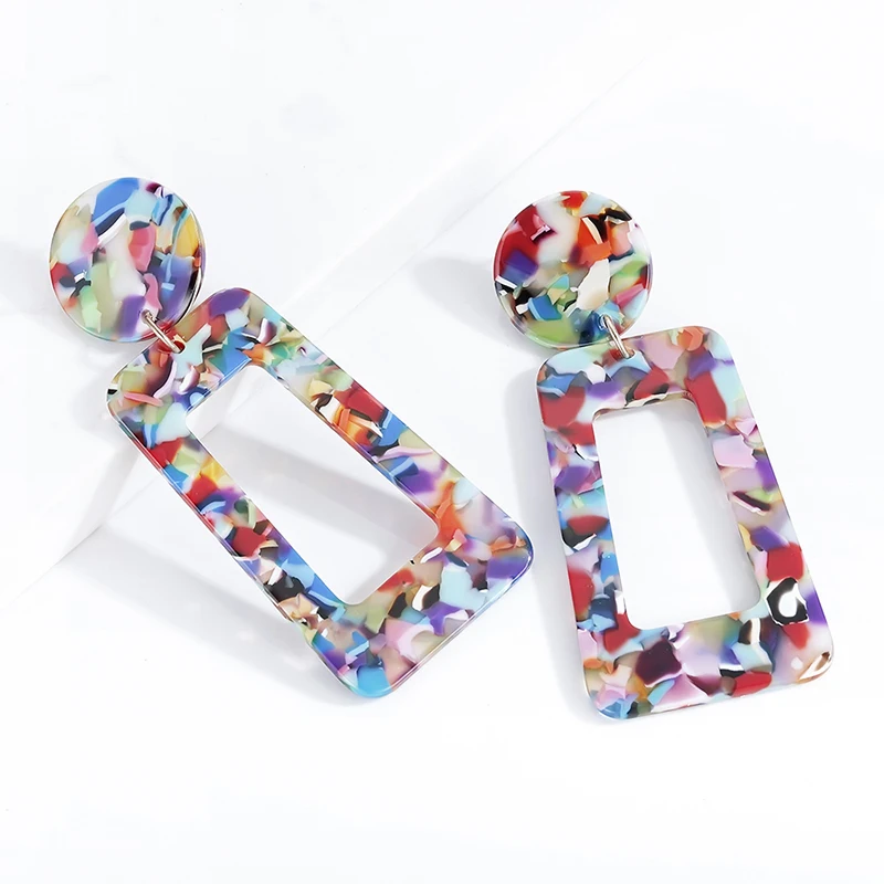 

Trendy Colorful Print Brinco Acetate Board Acrylic Earrings Elegant Drop Earrings For Woman's Panel Eardrop Jewelry pendientes