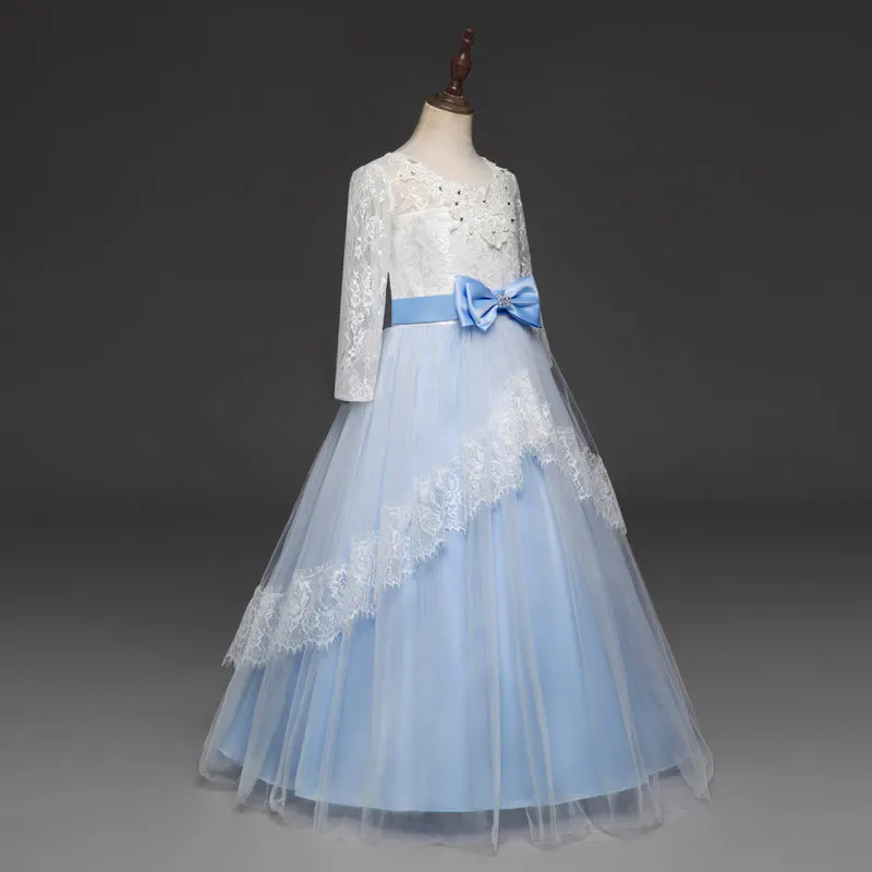 Flower Girls Dress 2018 New Cute Princess Party Wedding Gown Long Sleeve Kids Lace Dresses For Girls 10 Years Children Costumes (9)