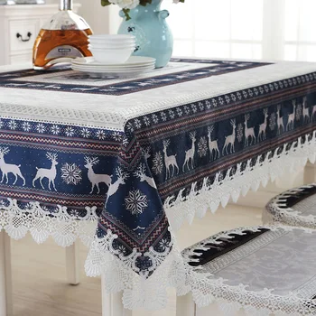 

European Luxury Tablecloth High Quality Velvet Fabric Table Cover Cartoon Christmas Deer Pattern Table Cloth for Wedding Party