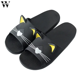 

Couples Slippers Men&Women Home Indoors Slippers Cartoon Cat Floor Family Shoes Beach Sandals Male Fashion