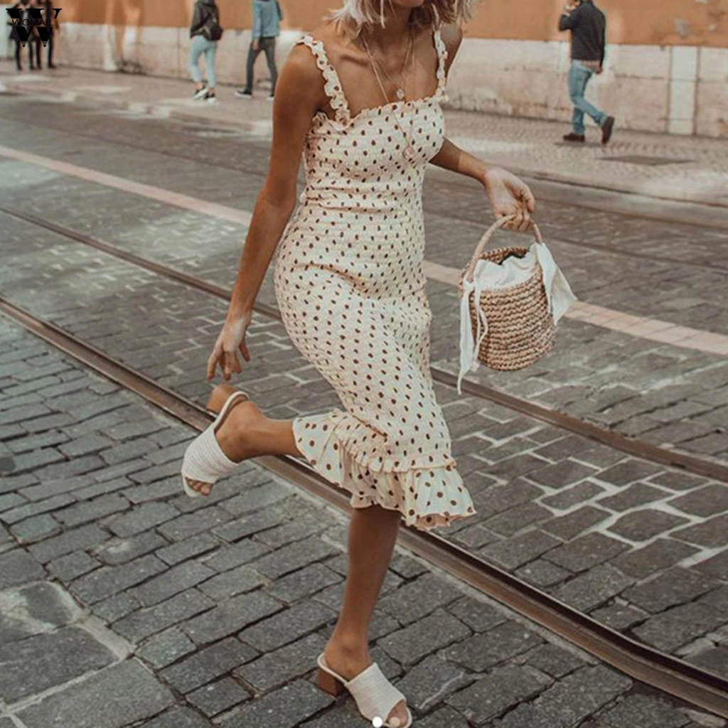 

2019 summer boho elegant Beach club bodycon dress women party night Dot dress ladies Bohemian sexy lace up Casual dresses June11