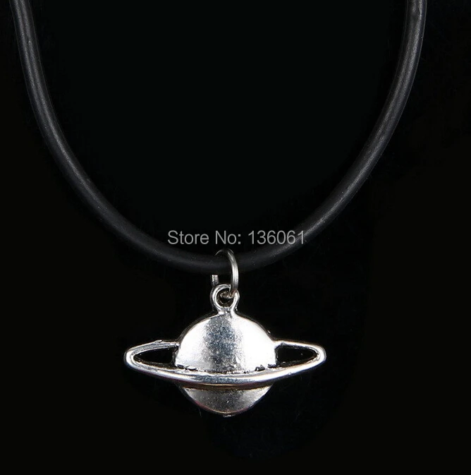 

Vintage Silver Saturn Charms Statement BLACK Leather Choker Necklace Pendants Womens Clothing Accessories Jewelry 10PCS X456