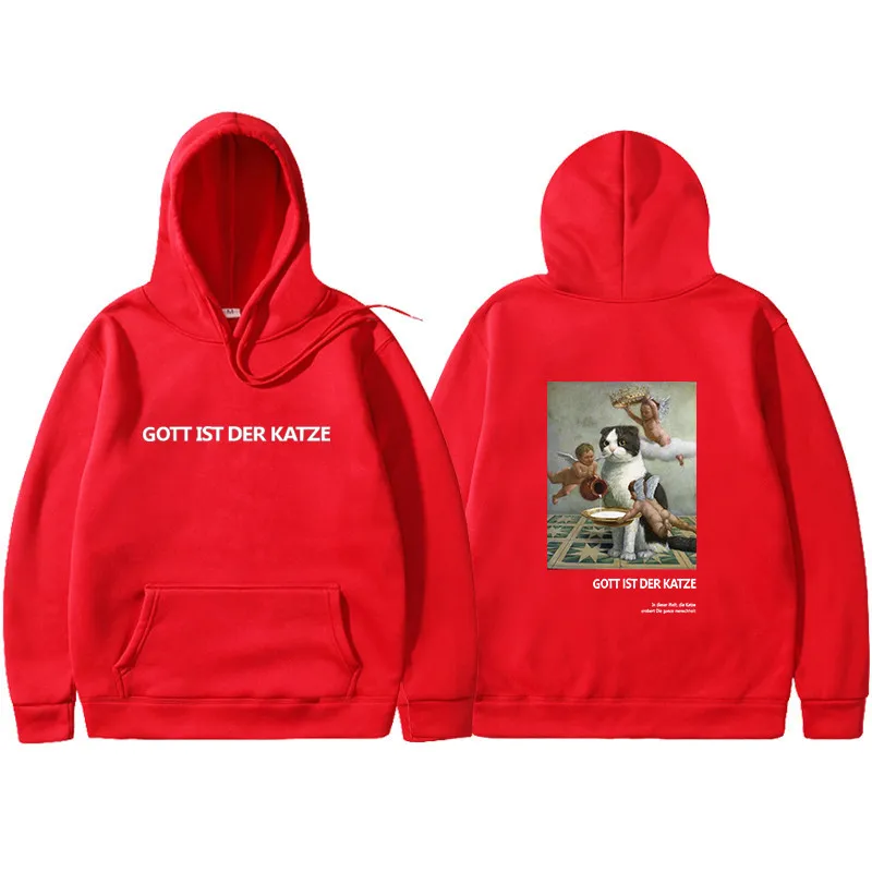 Ceny Śmieszne aniołów kot drukuj bluzy z kapturem bluzy Harajuku Hip Hop luźny pulower z kapturem Streetwear 2019 mężczyźni moda ulicy bluzy z kapturem