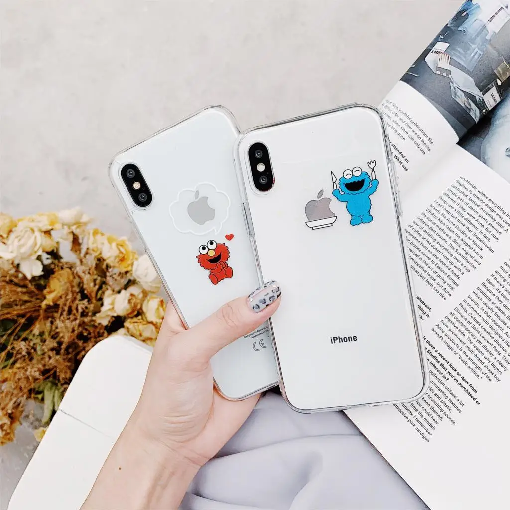 

Cute Cartoon ELMO Cookiemonster Soft TPU Transparent Phone Case for iphone 6 6S 7 8 plus 10 X XR XS MAX Cover Sesame Street