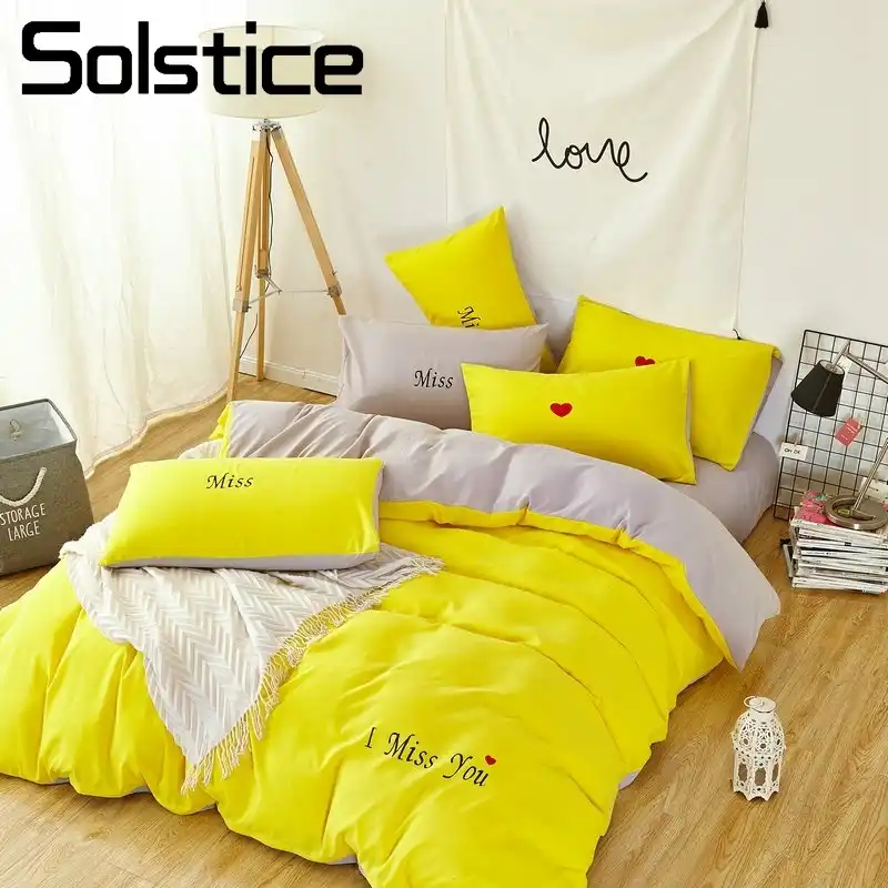 Solstice Home Textile Yellow Gray Solid Duvet Cover Pillowcase