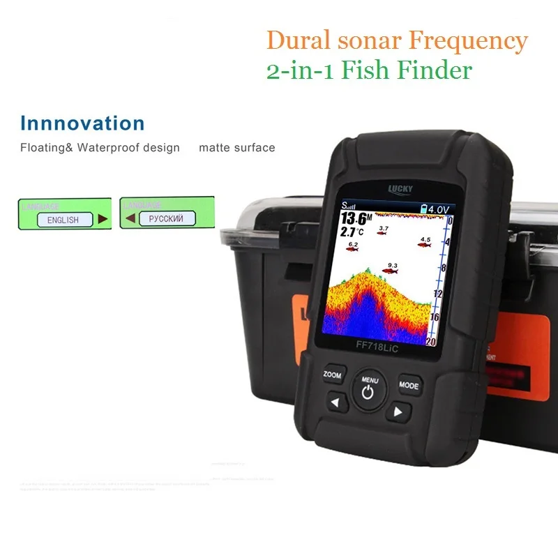 محظوظ FF718LiCD صياد السمك رصد 2 في 1 200 KHz/83 KHz المزدوج سونار تردد 328ft/100 m Fishfinder اللون البصرية عرض