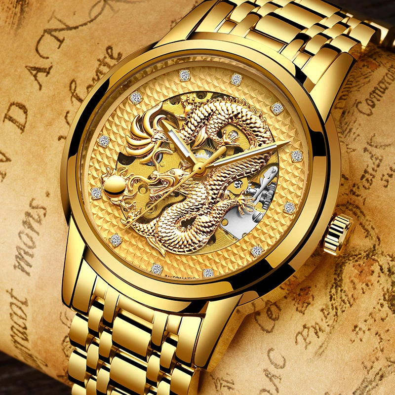 Relojes Hombre Дракон Скелет автоматические механические мужские наручные часы