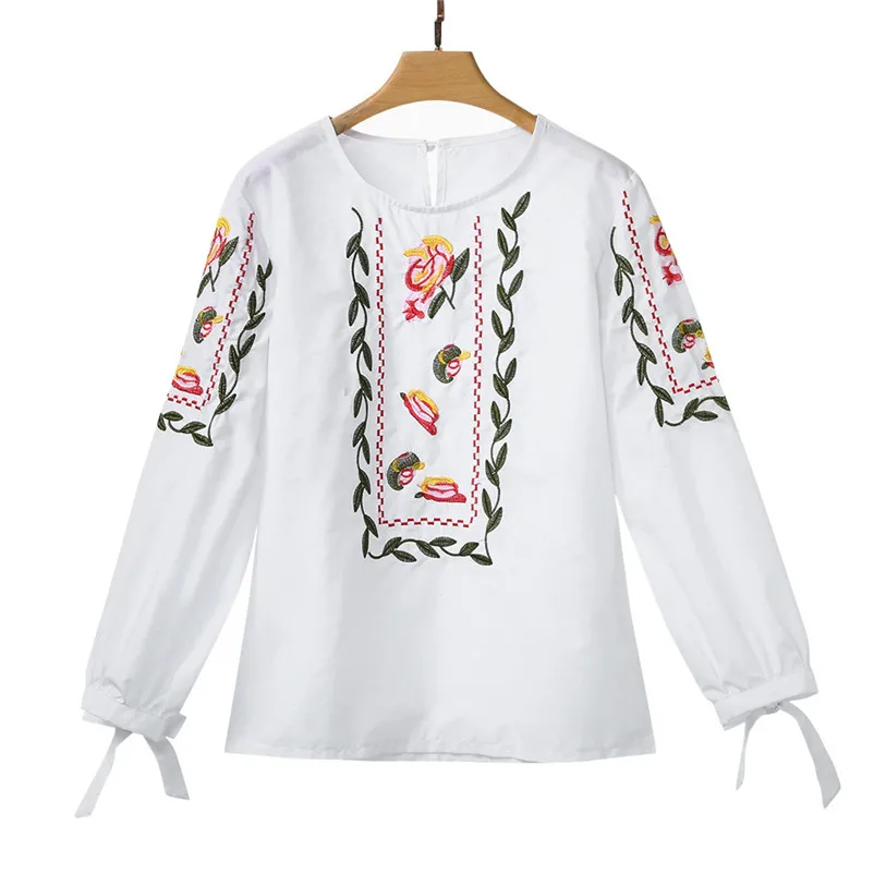 CHAMSGEND Мода Стиль 2018 blusas feminina блузка Для женщин цветочный цветок вышивка бантом