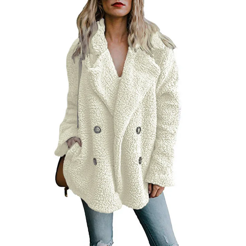 Однотонное пальто для женщин; сезон осень-весна; свободная теплая куртка с широкими лацканами; Верхняя одежда; Женский Повседневный джемпер; женское Свободное пальто из искусственного меха