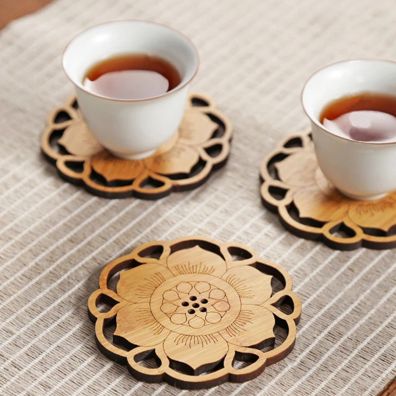 BalleenShiny Water Lily Lotus Drink Coasters Mat Wooden Round Coaster Table Mat Placemat Kitchen Accessories Decoration Home