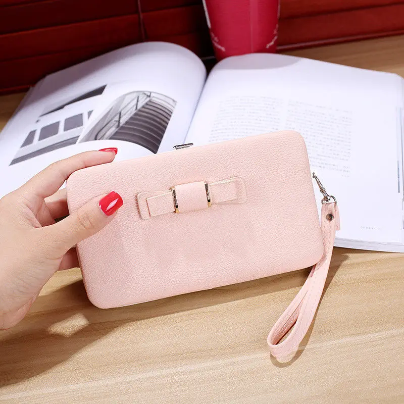 Для девочек, женщин из искусственной кожи Кошелёк-клатч держатель для карт кошелек коробка Сумки из натуральной кожи сумка сумки для хранения - Цвет: Light Pink