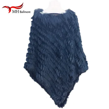 

Real natural rabbit fur Pashmina women's fashion knit striped large size rabbit fur coat ladies real rabbit fur rain cape F10