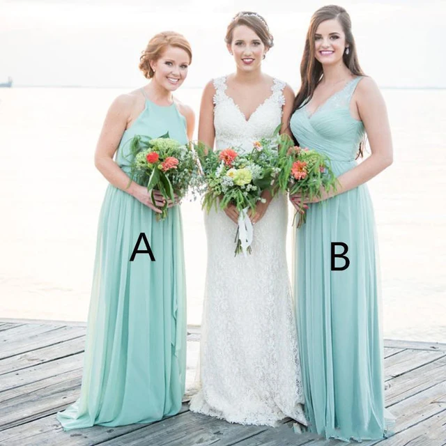 Best Offers 2019 Green Two Difference Neckline Bridesmaid Dresses Cheap Long Ruched Chiffon Wedding Guest Dress A Line Party Gowns Best Offers 2019 Green Two Difference Neckline Bridesmaid Dresses Cheap Long Ruched Chiffon Wedding Guest Dress A Line Party Gowns