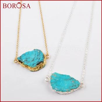 

BOROSA 5PCS Gold/Silver Color 100% Natural Turquoises Slice Connector Adjustable Necklace Jewelry Gems Druzy Jewelry G1624-N