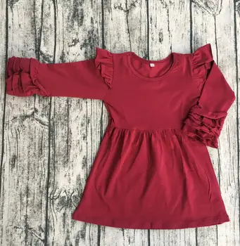 

2017 Winter Baby Boutique Wholesale Flutter Sleeves Childrens Girl Icing Design Kids Pearl xxx Bf Photo Frock Design Pics Dress