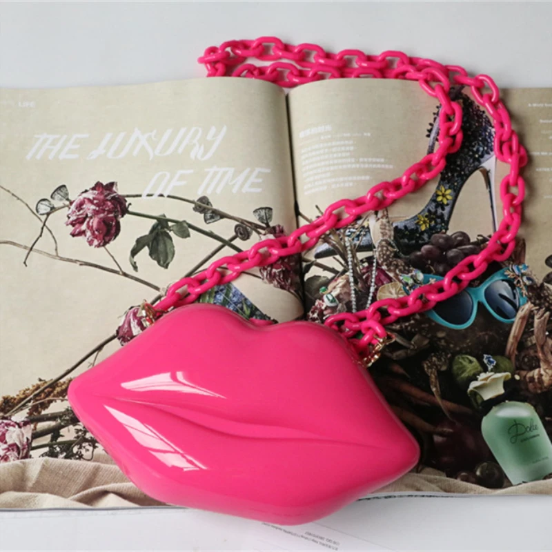 Красный клатч губы сумка высокого качества Дамская акриловая цепь сумка через плечо Bolsa вечерняя сумка губы форма кошелек - Цвет: pink
