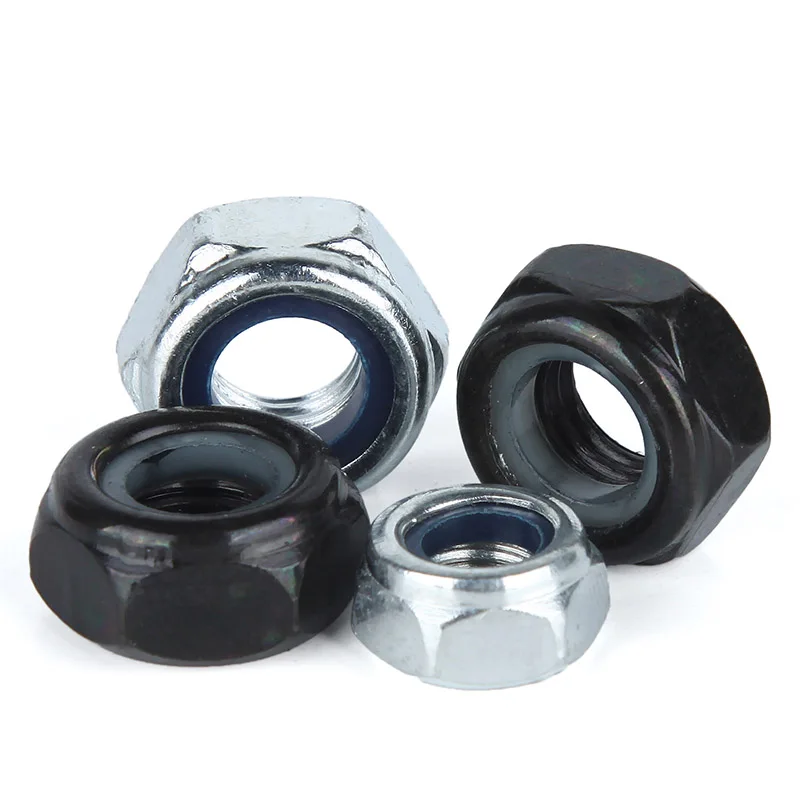 10Pcs DIN985 Nylon Insert Lock Nut Carbon Steel White Black Zinc Plated Hex Nyloc Nut Metric M2