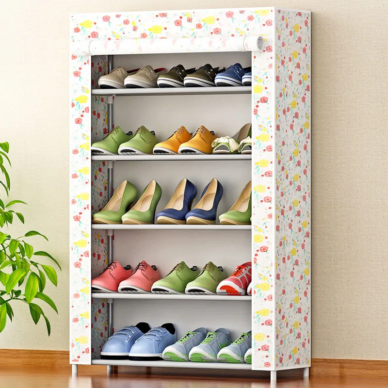 Шкаф для обуви с 6-ти слойная 5-сетка нетканые ткани большой обувной стеллаж Органайзер съемный обувной склад для домашней мебели - Цвет: 05c-flowers