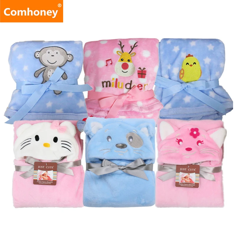 Baby Blanket Gift For Newborns Envelope Soft Fleece Infant Crib Bedding Cartoon Animals Towel