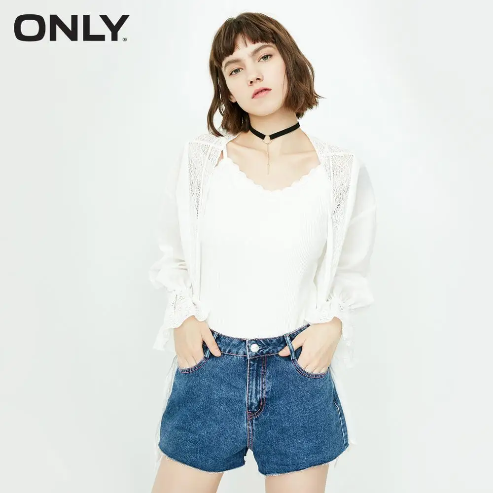 

ONLY Summer Women's Raw-edge High-rise Loose fit Denim Shorts |118343522