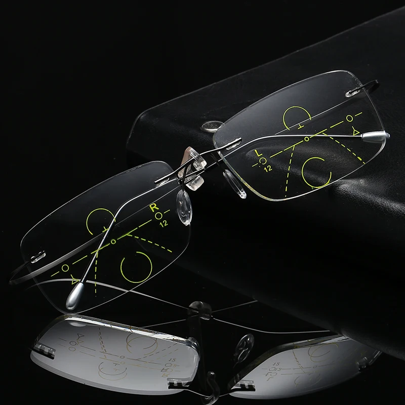 

Titanium Rimless Progressive Multifocal Multifocus Multi focus Reading Glasses Transition Men Eyewear Hyperopia Presbyopia Reade