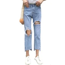 Вырезать ноги мыть джинсы для девочек с дырками Jeansy Damskie Harajuku Ulzzang джинсы Taille Haute Femme Лето готический брюки