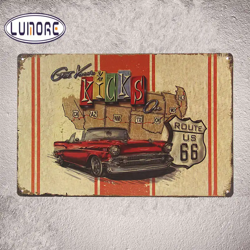 *America Get Your KICKS on ROUTE 66* Rustic Tin Sign Metal Art Poster Wall Decor 