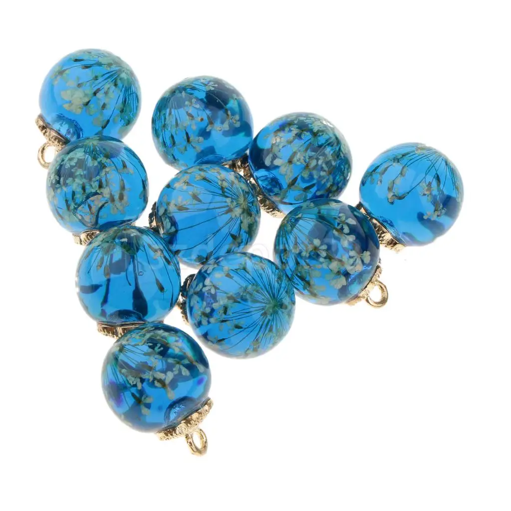 10pcs Dried Flower Glass Ball Pendant with Flower Cap DIY Earring Dangle Craft Findings Loose Beads