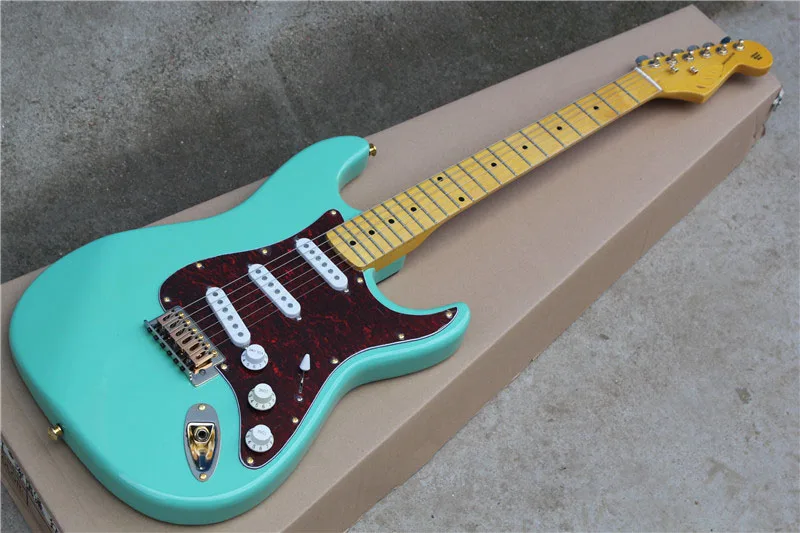 

free shipping Top quality New Arrival 6 string ST cyan electric guitar Red Pearl Pickguard Gold hardware in stock 1117