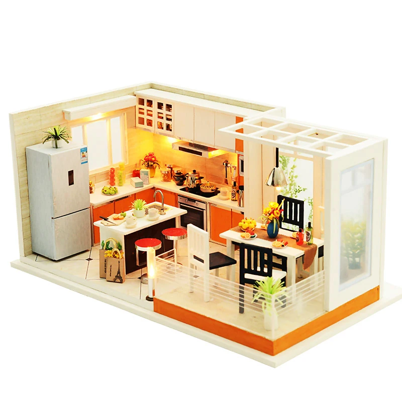 Handmade Doll House Furniture Miniatura Diy Doll Houses Miniature Dollhouse Kitchen Wooden Toys For Children Birthday Gift