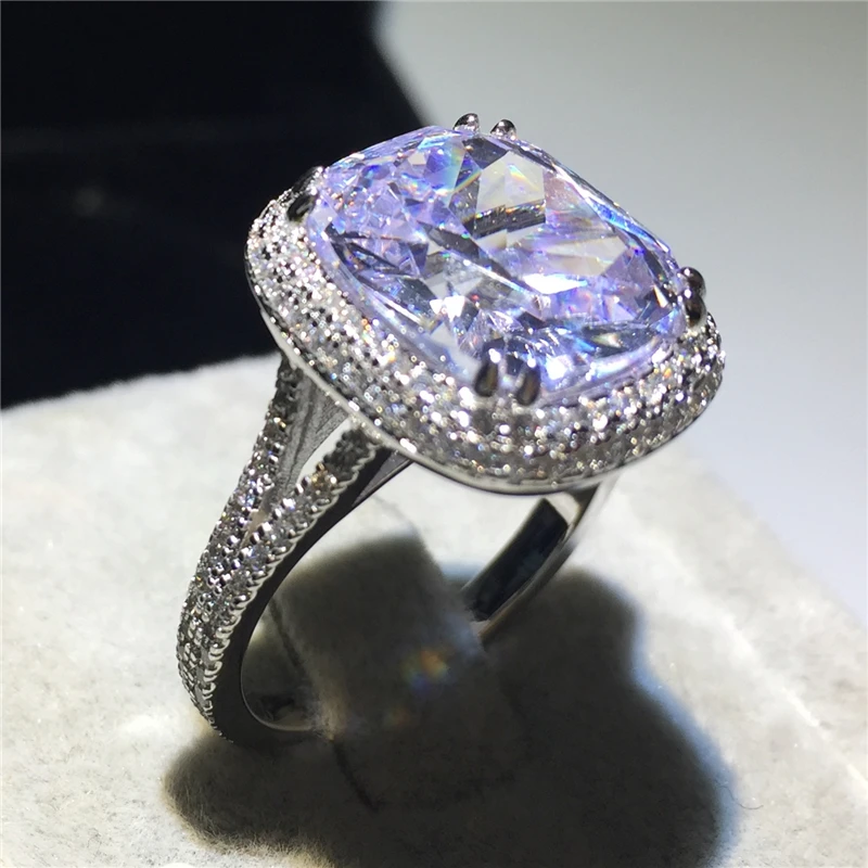 Big ring 925 Sterling silver Cushion cut 8ct AAAA cz Luxury Engagement Wedding Band Rings for women Bridal Finger Party Jewelry | Украшения