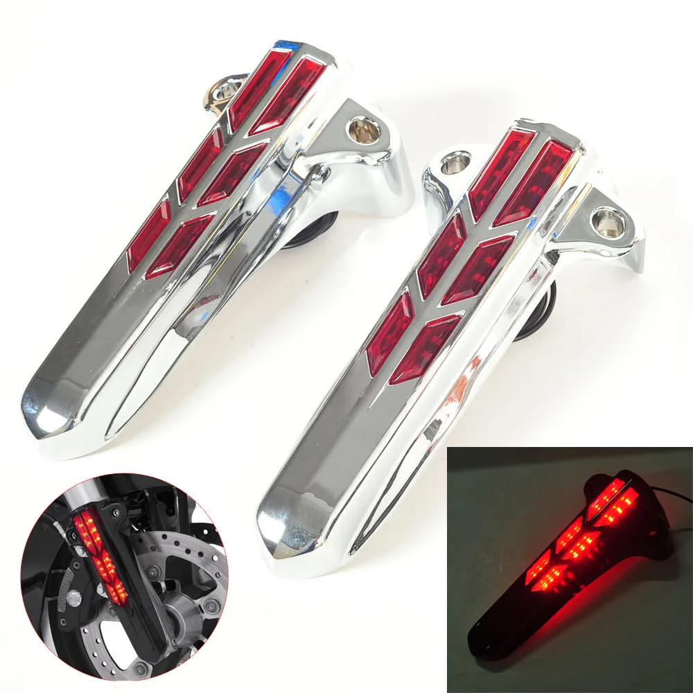 

Chrome Motorcycle Front Lower Fork Leg Covers LED Orange Lens Case for Harley FLHR FLHX FLHT 2014-2017