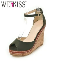 Größe 33-39 Vintage Flock Peep Toe Damen Sandalen Knoechelriemchen sommer Hohe Keile Schuhe Frau Casual Sandalen High Heels Kleid schuhe