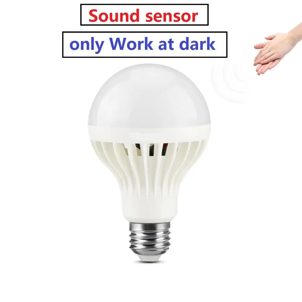 Умный звук/движения PIR Сенсор светодиодный cabinet light 5 Вт, 7 Вт, 9 Вт, 12 Вт, E27 220 V светодиодный настенный светильник для лестницы дорожка чрезвычайная ситуация Индукционное освещение - Цвет: Sound Sensor