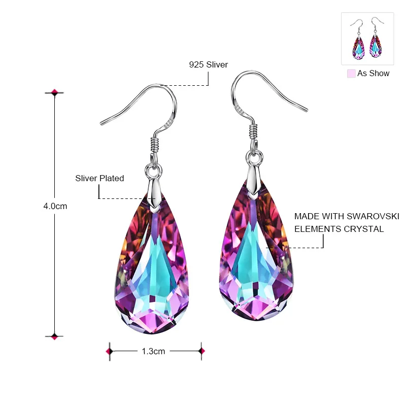 Neoglory Кристальные фиолетовые Висячие серьги для женщин стиль подарки украшенные кристаллами от Swarovski